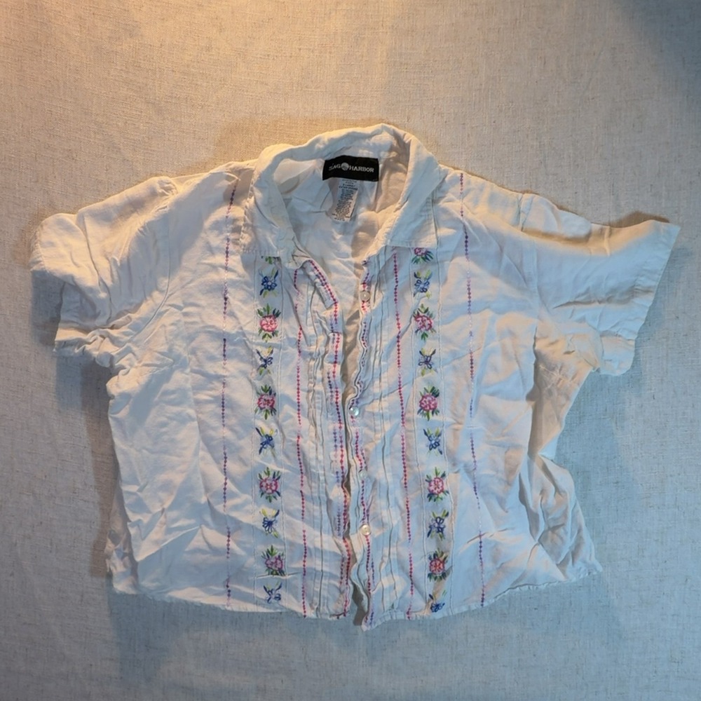 Sag Harbor Blouse White Floral Embroidered Women's Size Large